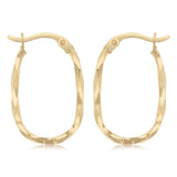 Dicut Twisted Oval Hoop Earrings in 9ct Yellow Gold