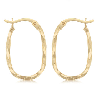 Dicut Twisted Oval Hoop Earrings in 9ct Yellow Gold
