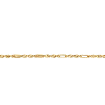 30 Gauge Hollow Dicut Figarope 18cm Bracelet in 9ct Yellow Gold