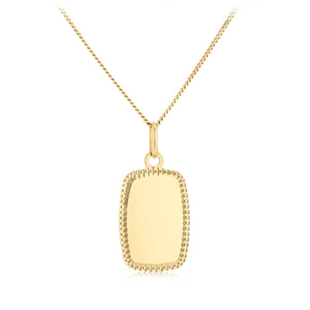 Engravable Dotted Edge Tag Pendant in 9ct Yellow Gold