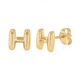 9ct Yellow Gold Initial 'H' Puffed Stud Earrings