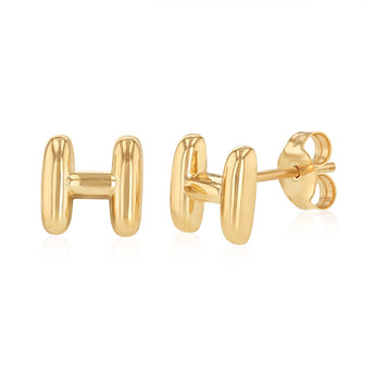 9ct Yellow Gold Initial 'H' Puffed Stud Earrings