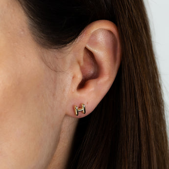 9ct Yellow Gold Initial 'H' Puffed Stud Earrings