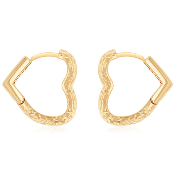 9ct Yellow Gold Heart Dicut Hoop Earrings