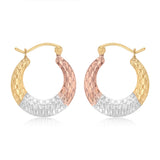 9ct Three Tone Gold Dicut Creole Hoop Earrings