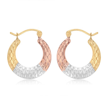 9ct Three Tone Gold Dicut Creole Hoop Earrings