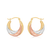9ct Three Tone Gold Twist Creole Hoop Earrings