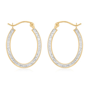9ct Two Tone Gold Dicut Hoop Earrings