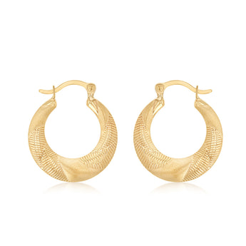 9ct Yellow Gold Ribbed Creole Hoop Earrings