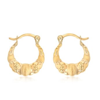 9ct Yellow Gold Textured Creole Hoop Earrings