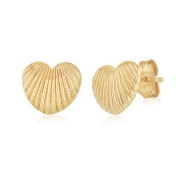 9ct Yellow Gold Medium Ribbed Heart Stud Earrings
