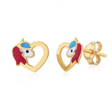 9ct Yellow Gold Unicorn Heart Stud Earrings
