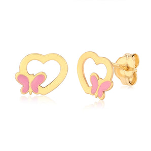 9ct Yellow Gold Butterfly Heart Stud Earrings
