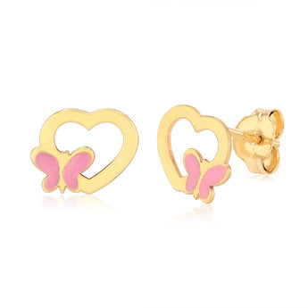 9ct Yellow Gold Butterfly Heart Stud Earrings