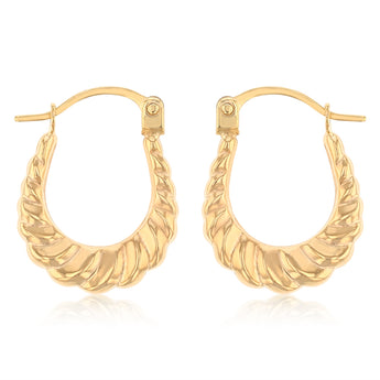 9ct Yellow Gold Scalloped U-Shaped Hoop Earrings