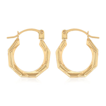 9ct Yellow Gold Octagon Hoop Earrings