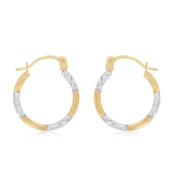 9ct Two Tone Gold 14mm Hoop Earrings