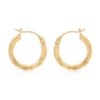 9ct Yellow Gold Dicut 14mm Hoop Earrings
