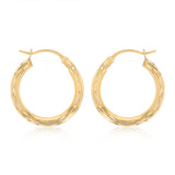 9ct Yellow Gold Dicut 16mm Hoop Earrings