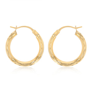 9ct Yellow Gold Dicut 16mm Hoop Earrings