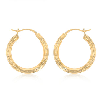 9ct Yellow Gold Dicut 16mm Hoop Earrings