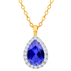 9ct Yellow Gold Created Sapphire and Cubic Zirconia Pendant
