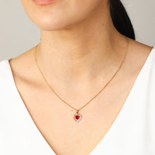 Load image into Gallery viewer, 9ct Alluring Yellow Gold Created Ruby + Diamond Pendant