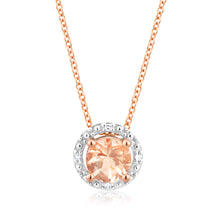 Load image into Gallery viewer, 9ct Rose Gold Morganite 5mm with Diamond Halo Pendant With 45cm Chain