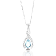Load image into Gallery viewer, 9ct White Gold Pear Shaped Aquamarine + Diamond Pendant