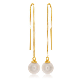 9ct Yellow Gold Freshwater Pearl Threader Drop Earrings