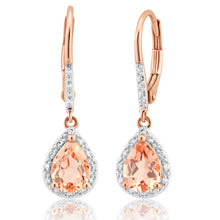 Load image into Gallery viewer, 9ct Rose Gold Morganite 7x5mm Pear &amp; Diamond Drop Earrings