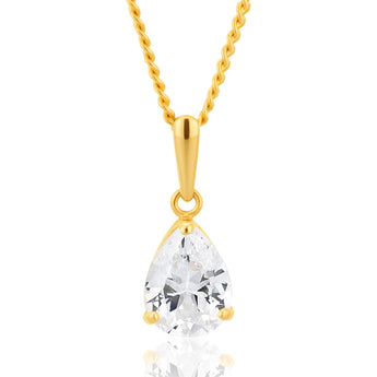 9ct Yellow Gold Teardrop Zirconia Pendant