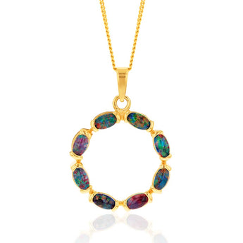 9ct Yellow Gold 5x3mm Triplet Opal Circle of Life Pendant