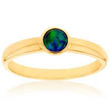 Load image into Gallery viewer, 9ct Yellow Gold Triplet Opal 5mm Round Bezel Ring   *Resize 1-2 Sizes Only*