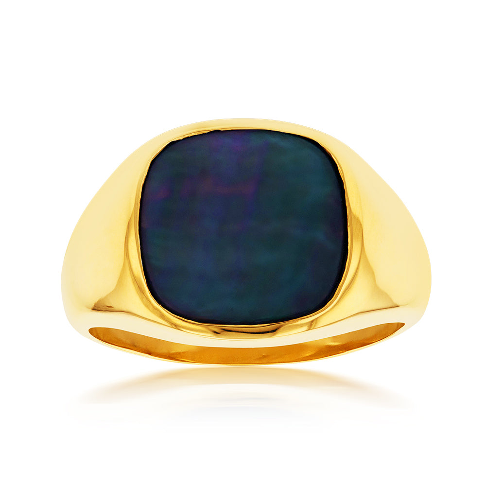 9ct Yellow Gold Black Mother of Pearl Gents Ring