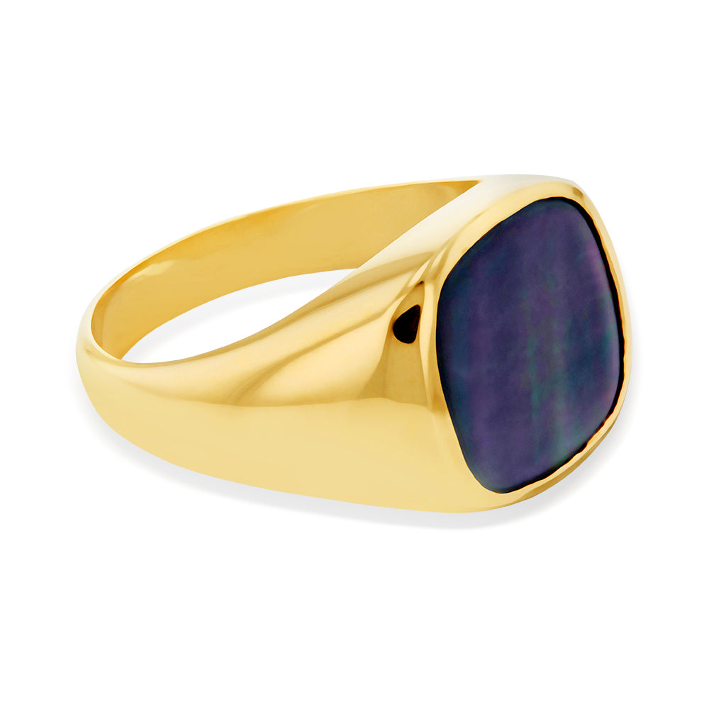 9ct Yellow Gold Black Mother of Pearl Gents Ring