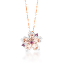 Load image into Gallery viewer, Rose Plated Sterling Silver Morganite Rhodolite and White Zircon Pendant on Chain