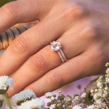 Load image into Gallery viewer, 9ct Rose Gold 1.55ct Morganite Oval and Diamond 2 Ring Bridal Set