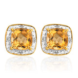 9ct Yellow Gold 1/2ct Citrine and Diamond Cushion Cut Stud Earrings