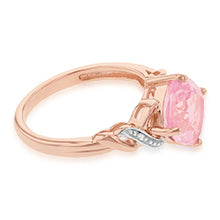 Load image into Gallery viewer, 9ct Rose Gold Created Peach Sapphire and Diamond Cushion Cut  Ring