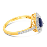 9ct Yellow Gold 0.59ct Natural Black Sapphire and 1/2ct Diamond Double Halo Pear Ring