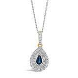 9ct Yellow Gold 0.24ct Natural Blue Sapphire and 0.39ct Diamond Double Halo Pendant
