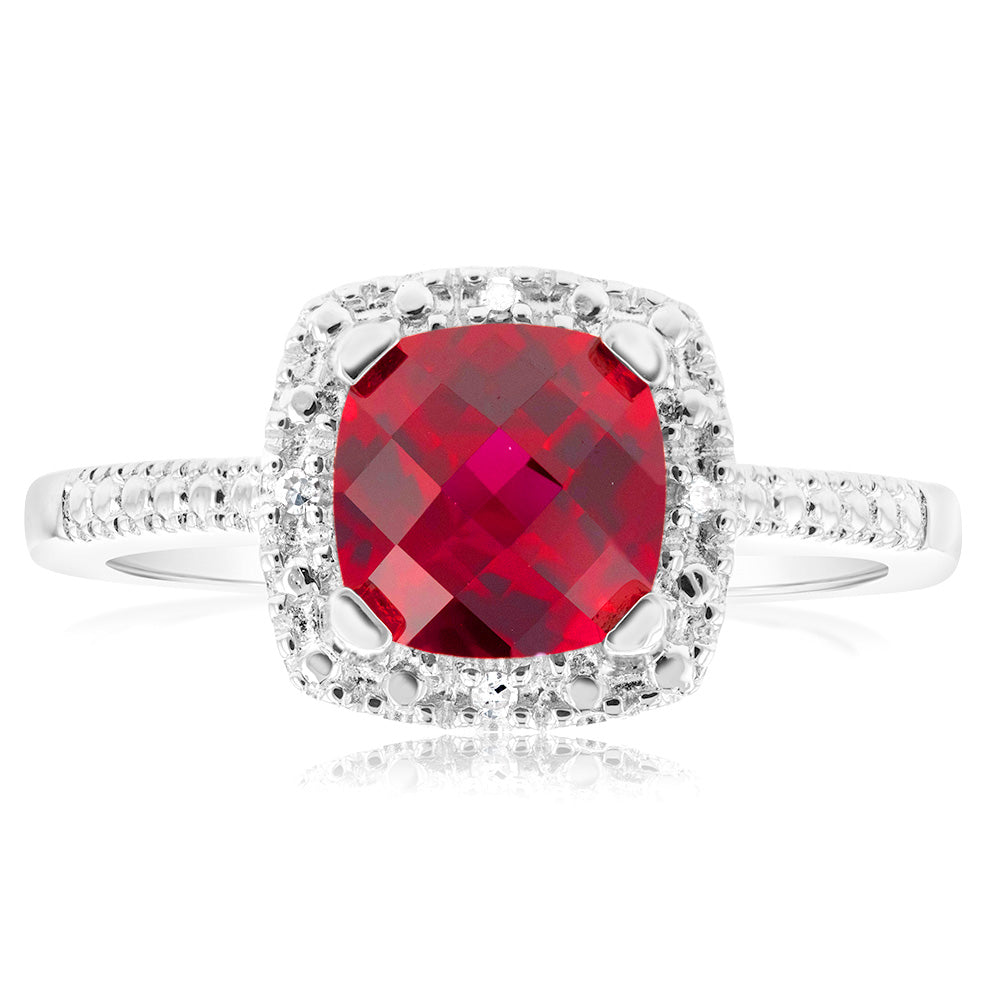 Created Ruby Ring with Diamonds in Sterling Silver