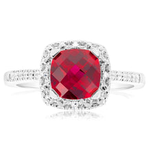 Load image into Gallery viewer, Created Ruby Ring with Diamonds in Sterling Silver