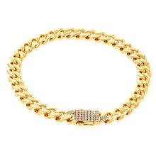 Load image into Gallery viewer, 9ct Yellow Gold Cubic Zirconia On Curb 19cm Bracelet