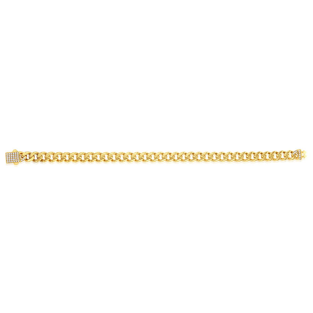 9ct Yellow Gold Cubic Zirconia On Curb 19cm Bracelet