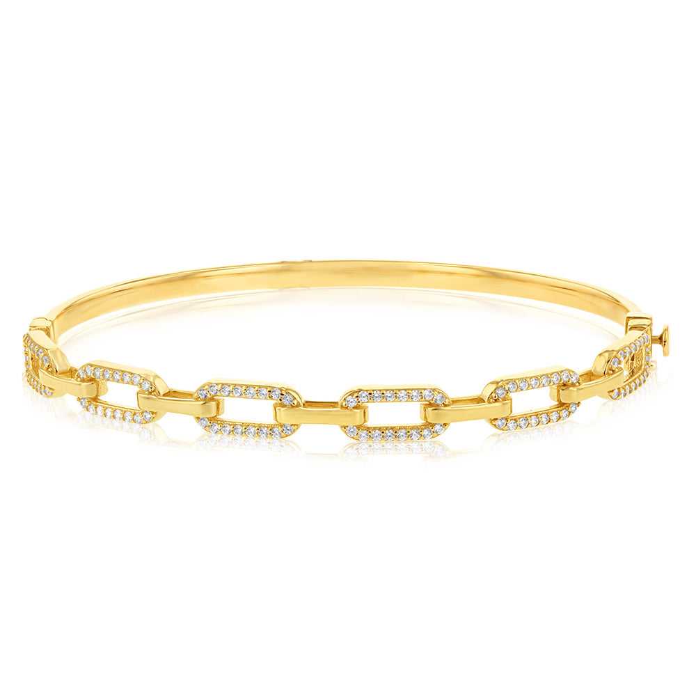 9ct Yellow Gold Cubic Zirconia On Links Hinged Bangle