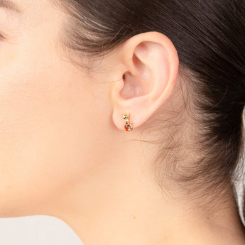 9ct Yellow Gold Red And White Cubic Zirconia Cat Stud Earrings