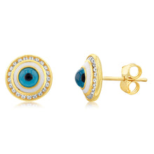 Load image into Gallery viewer, 9ct Yellow Gold Round Cubic Zirconia Evil Eye Stud Earrings
