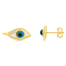 Load image into Gallery viewer, 9ct Yellow Gold Cubic Zirconia Evil Eye Stud Earrings